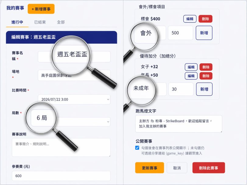 建立賽事表單